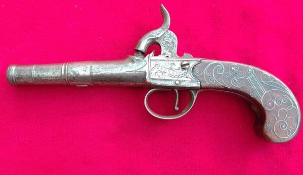 Percussion boxlock pocket pistol converted from flintlock by Stanton of London. Circa 1760. Ref 3166